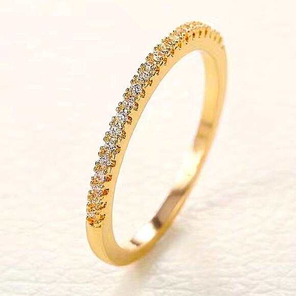 Gold Cubic Zircon Ring Minimalist, Dainty Diamond - Picture 4 of 4